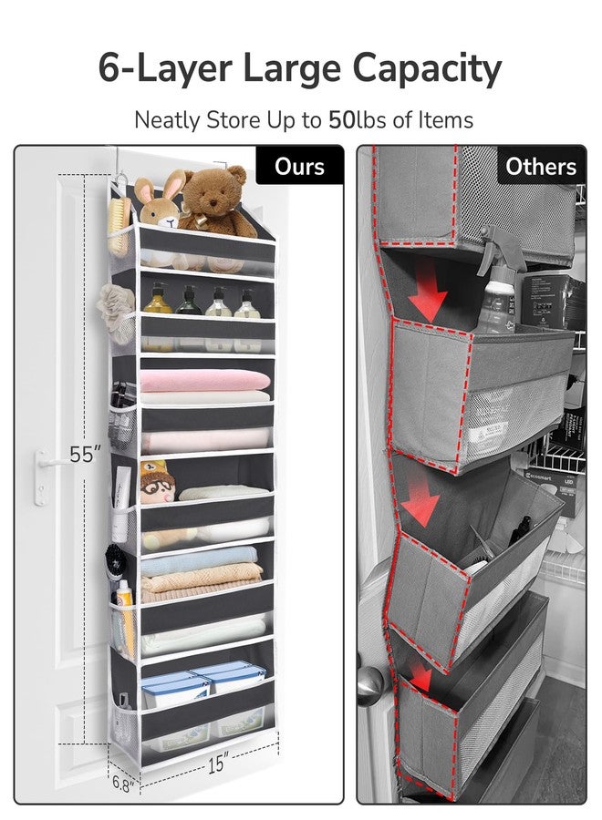 ULG Over The Door Organizer with 6 Large Pockets 12 Side Pockets, 50lbs Weight Capacity Door Hanging Organizer for Bedroom, Bathroom, Pantry, Nursery Storage, Dark Gray - Image 2